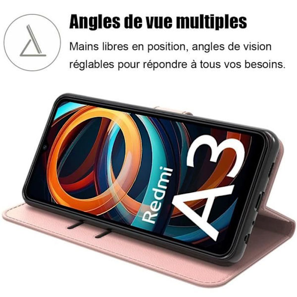 Beskyttelsesetui - Xiaomi - Redmi A3 - Rosa - Stødafvisende - Kortholder og stativ Rosa