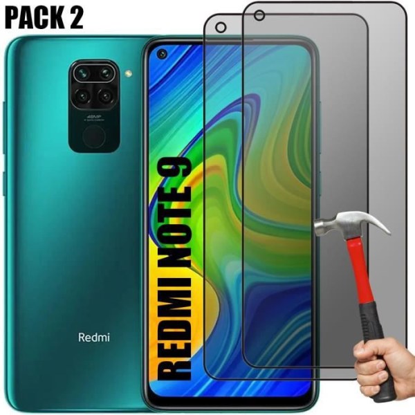 Lot-2 Anti-Spy Tempered Glass för Xiaomi Redmi Note 9 Glass Protection Svart