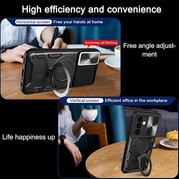 Coque för Xiaomi Redmi Note 14 4G (inte för 5G) med Metall Stödhål för Kamera Skydd Svart Svart