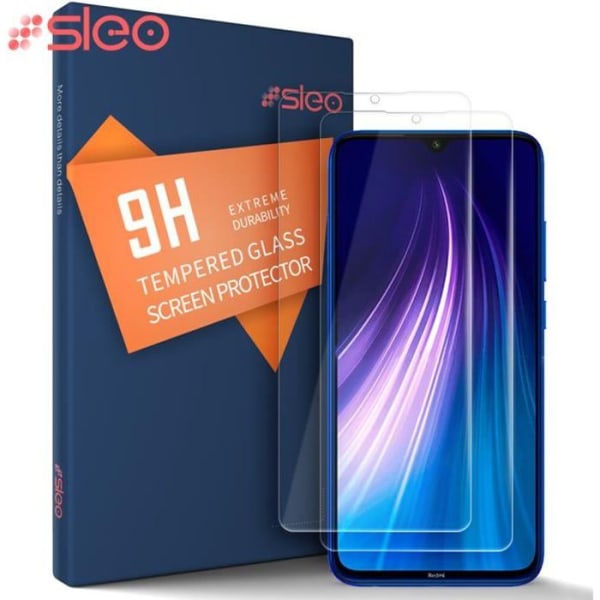 SLEO 2x skærmbeskytter til -Redmi Note 8 Xiaomi - Skærmfilm af hærdet glas - Ridsefast