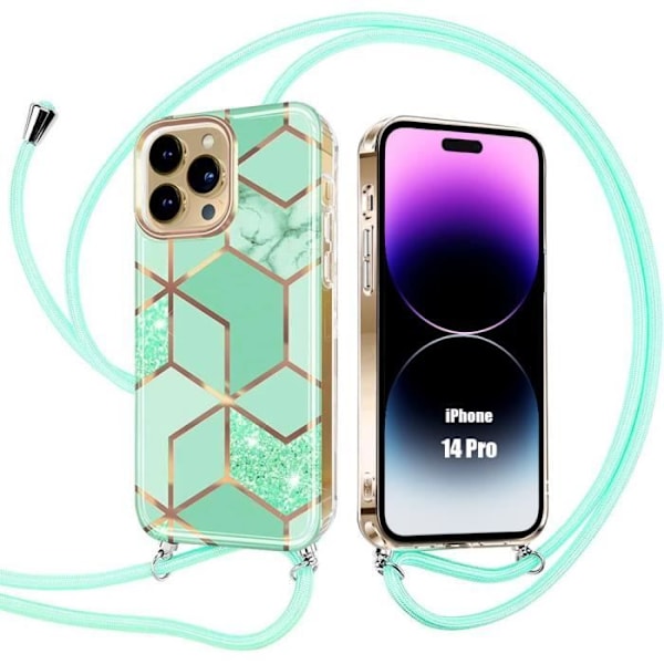 Cord Halsbandsfodral för iPhone 14 Pro TPU Förstärkt Anti-Scratch Färg Turkos Turkos