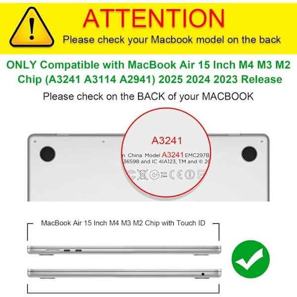 Coque Kompatibel med MacBook Air 15 Tommer M4 M3 M2 (A3241/A3114/A2941, 2025/2024/2023) - Tynd og Let Hård Etui [A1] Färg: Matt Svart