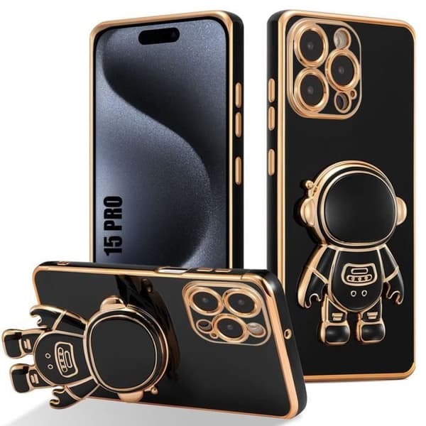 Silicone Case - Stötsäker Skydd - för iPhone 15 Pro - Astronaut Stöd - Svart - Unik Design Svart