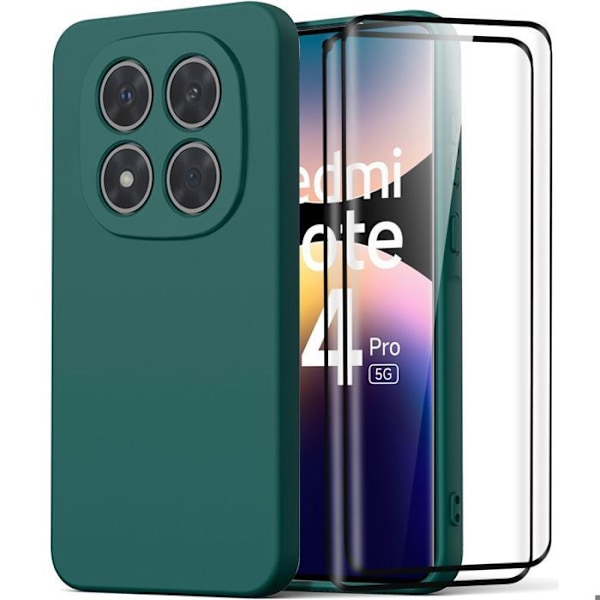 Coque til Xiaomi Redmi Note 14 Pro 5G - Mørkegrøn Silikone + 2 Tempererede Glas - E.F.Connection® Nattgrönt