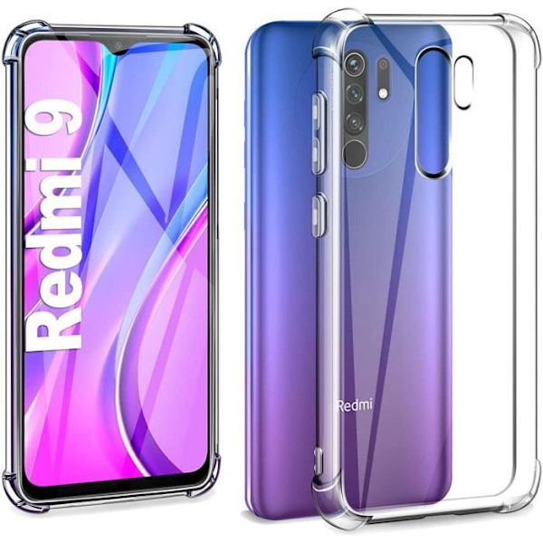 Coque för Redmi 9 (6,53") - E.F.CONNECTION - Klassisk Förstärkt Skydd design TPU med Härdat Glas - Transparent Transparent