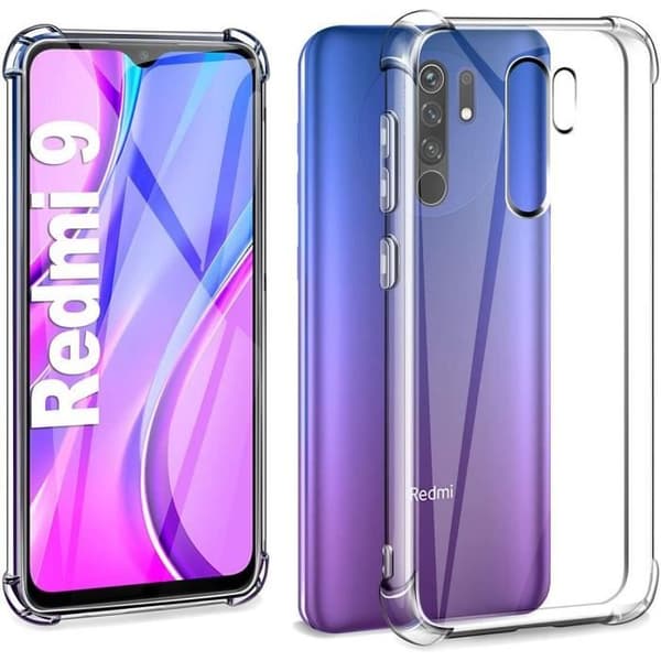 Coque för Redmi 9 - E.F.CONNECTION - Klassisk Förstärkt Skydd - Transparent - Mjuk - Härdat Glas Transparent
