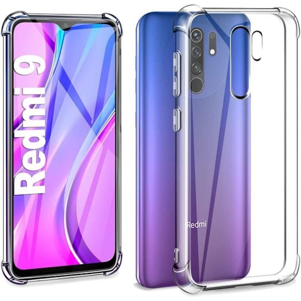 Etui til Redmi 9 (6,53") - E.F.CONNECTION - Klassisk forstærket beskyttelse Tpu-design med hærdet glas Transparent