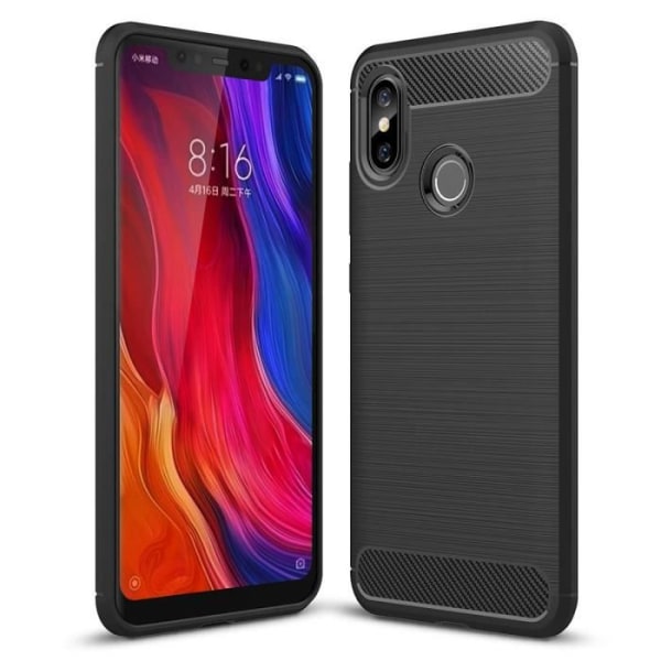 Carbon Fiber Resilient TPU Shockproof Protective Armor Case til Xiaomi Mi 8 6.21" - Sort Svart