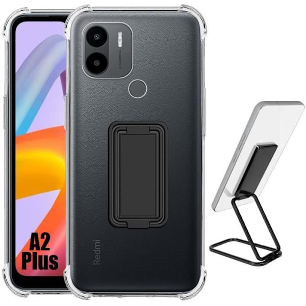 Fodral för Xiaomi Redmi A2+-A2 Plus Skydd Förstärkta hörn Transparent TPU med vikbart svart stativ