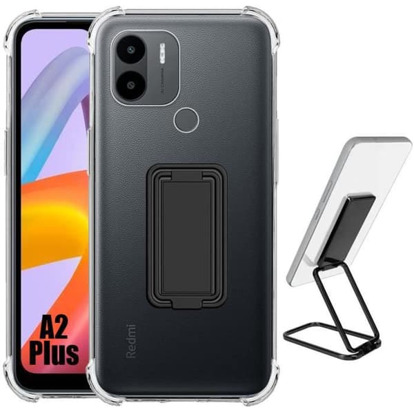 Fodral för Xiaomi Redmi A2+/A2 Plus - TPU Transparent - Fällbart Stöd - Förstärkt Skydd - Svart Transparent