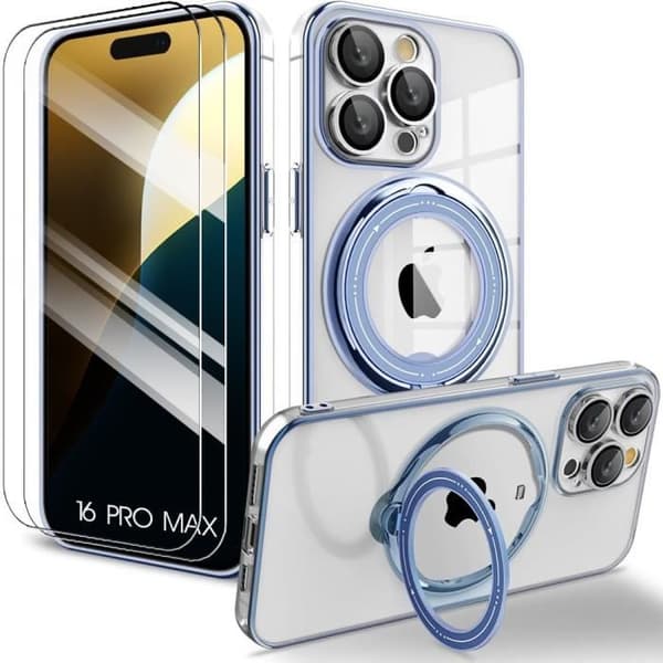 Skyddshölje - Silikon - för iPhone 16 Pro Max - Magnetiskt stöd - Blå - 2 Härdat glas Blå