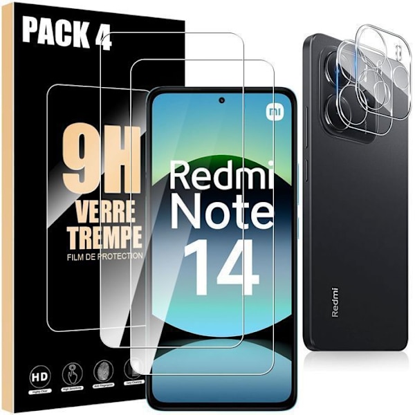2 Stänktskydd för Skärm och 2 Skydd för Bakre Kamera för Xiaomi Redmi Note 14 4G (inte för 5G) Transparent