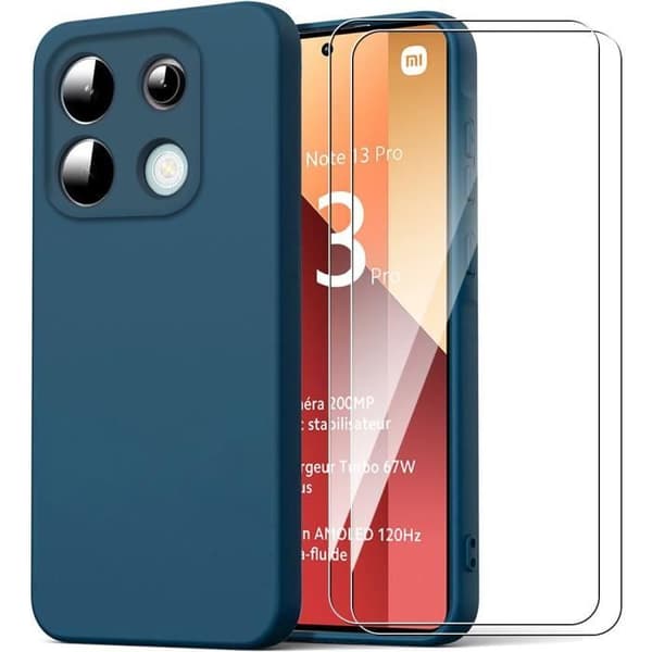 Coque - E.F.CONNECTION - För Xiaomi Redmi Note 13 Pro 4G - Ultra Slim Silikon - Mörkblå - 2 Härdade Glas marinblå
