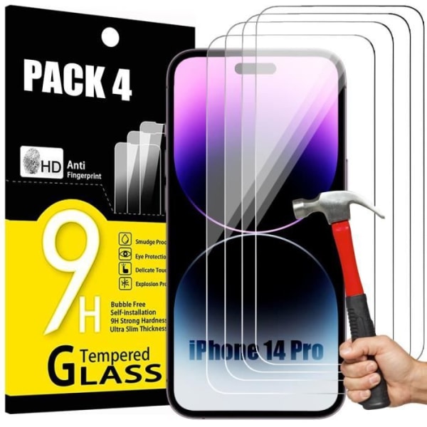 Härdat glas för iPhone 14 Pro (6,1") - 4 delar - Transparent skyddsglas