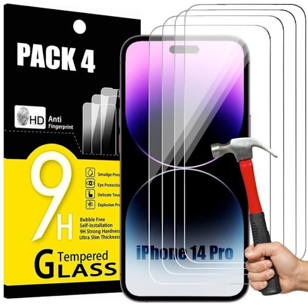 Härdat glas för iPhone 14 Pro (6,1") - 4 delar - Transparent skyddsglas Transparent