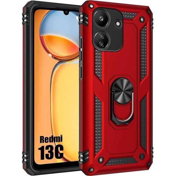 Skyddsskal - E.F.CONNECTION - Xiaomi Redmi 13C - Ultra resistent - Metallstöd - Röd Röd