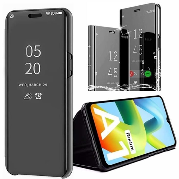 Fodral till Xiaomi Redmi A1/A2 Black Full Protection Anti-Scratch Clear View Mirror Effect Svart