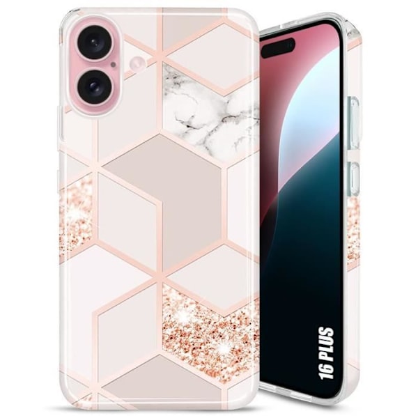 Fodral för iPhone 16 Plus, skyddande smalt lätt anti-skrapa Stötsäkert rosa marmormönster