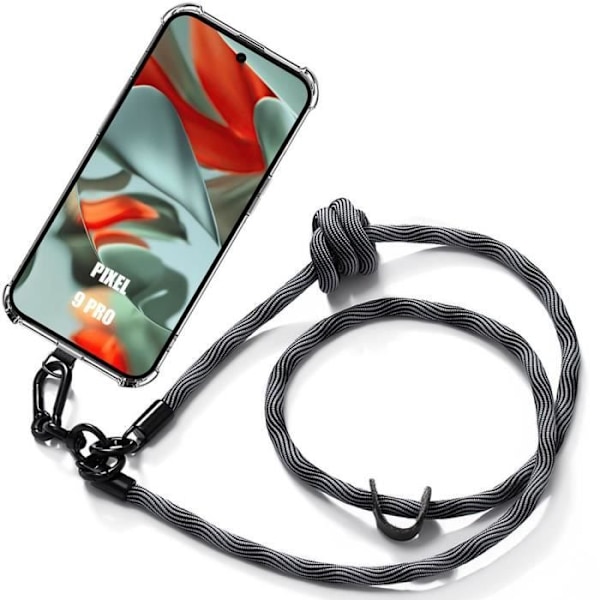Coque - Google - Pixel 9 Pro - Stötsäker skydd - Axelrem 120cm - Transparent Grå