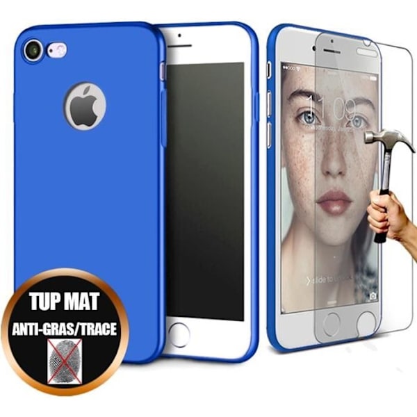 iPhone 6 Plus 6S Plus-fodral (5,5 tum) + Anti-shock TPU Slim Gel i härdat glas - Mattblå Blå