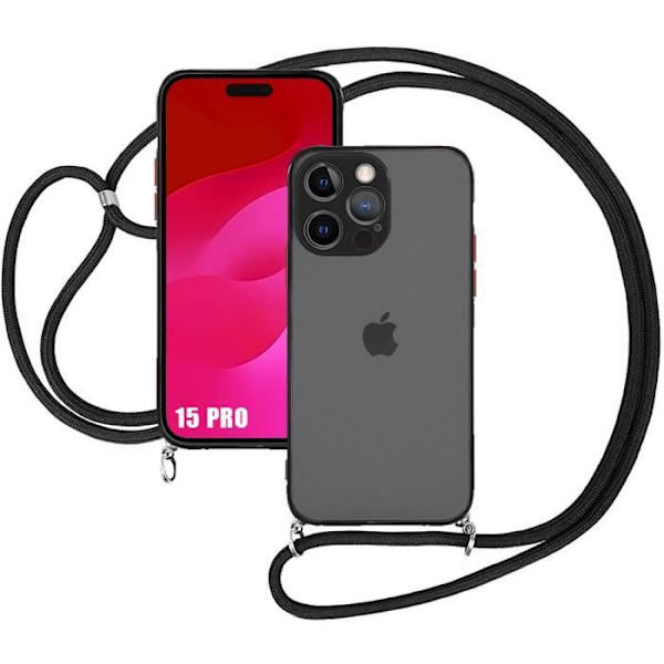 Cover til iPhone 15 Pro, Ultra Slim Translucent Rigid Mat Effect Protection med sort ledning
