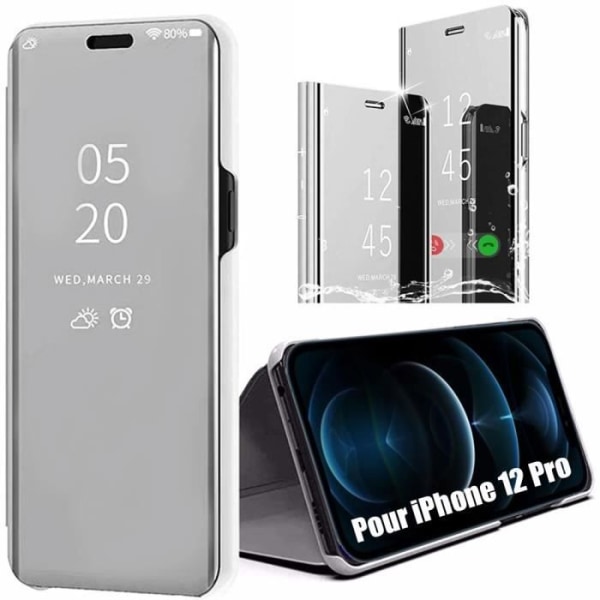 Etui til iPhone 12 Pro (6.1") Smart Cover med spejleffekt med fuld beskyttelse Silver