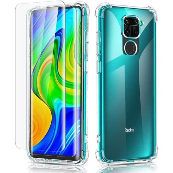 Skyddsfodral - E.F.CONNECTION - Redmi Note 9 - TPU + Härdat Glas - Flexibelt - Stötsäkert Transparent