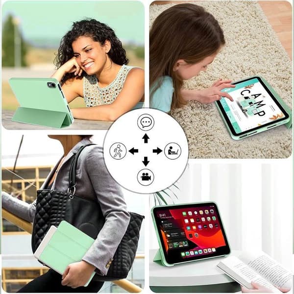 Coque + Härdat glas - för iPad Air 13 tum - Grön - Stötsäker - Fällbart stativ - Sömn/Väckning Grön