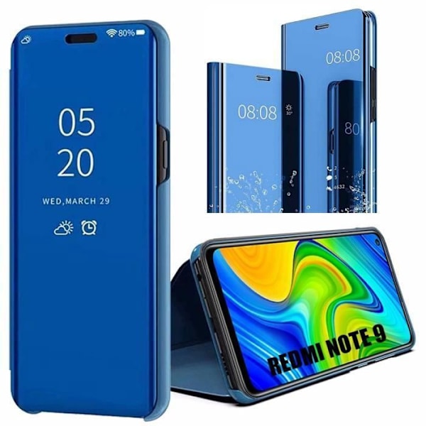 Skyddsfodral för Redmi Note 9 - E.F.CONNECTION - Anti-Shock Mirror Effect Tanslucent Window Solid Blue blå