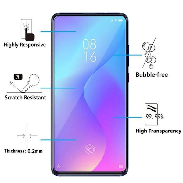 Til Xiaomi Redmi K20/ Redmi K20 Pro/ Mi 9T/ Mi 9T Pro 6.39": 1 skærmbeskytter af hærdet glas TRANSPARENT