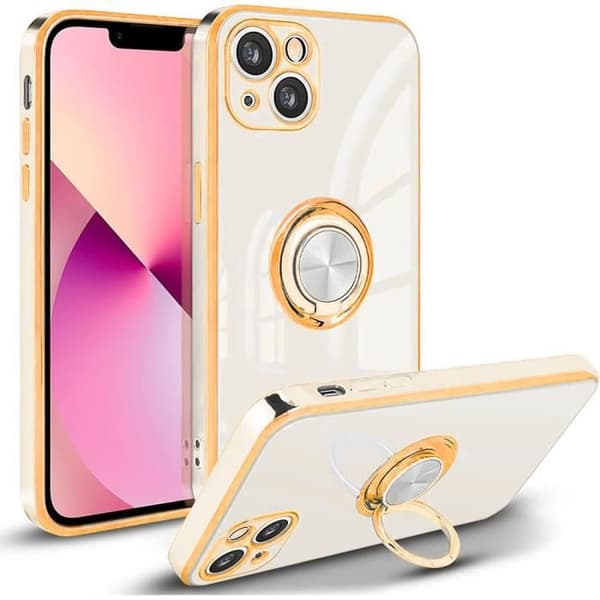 Skyddsskal - E.F.CONNECTION - för iPhone 13 - Flexibelt - TPU - Guldkanter Vit