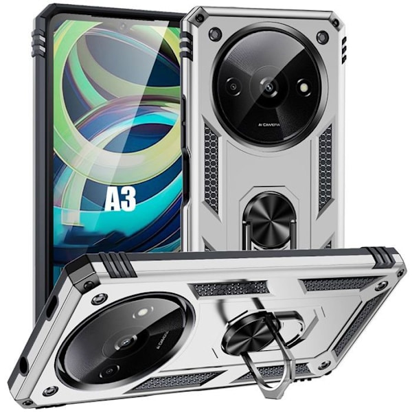 Skydd för Xiaomi Redmi A3, Stötsäker med Hårt Bakre Ringförstärkning - Silver Silver