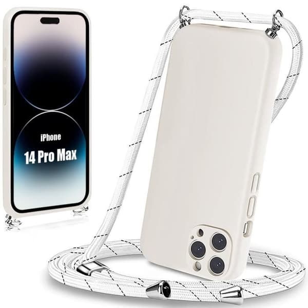 Skyddshölje - E.F.CONNECTION - för iPhone 14 Pro Max - Mjuk - Silikon - Snodd inkluderad Vit