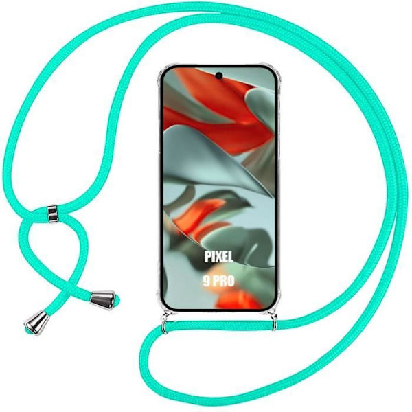 Sladdfodral för Google Pixel 9 Pro - Transparent skyddsförstärkt hörn med turkos sladd