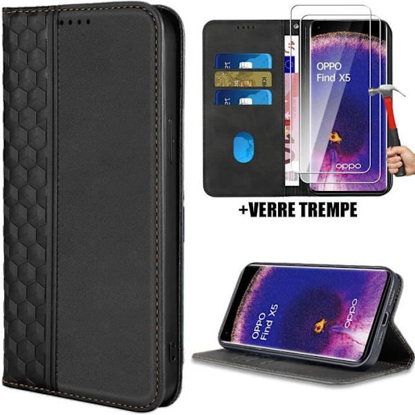 Etui til OPPO Find X5 - Luksus - Sort - Ridsebestandig - Telefonsupport - Mosaik Svart