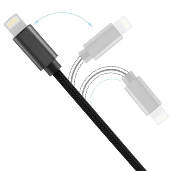 USB-kabel - E.F.CONNECTION - 2M - Nylon - Svart - Kompatibel med iPhone/iPad