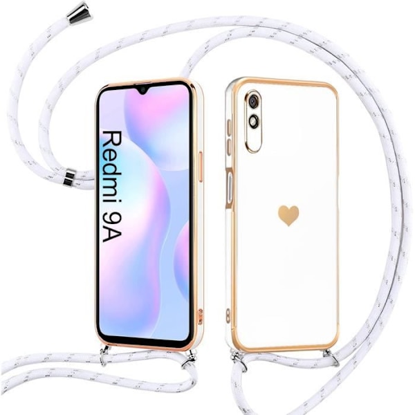 Nøglesnor til Xiaomi Redmi 9A hjertemønster Stødsikker anti-ridse blød silikone hvid