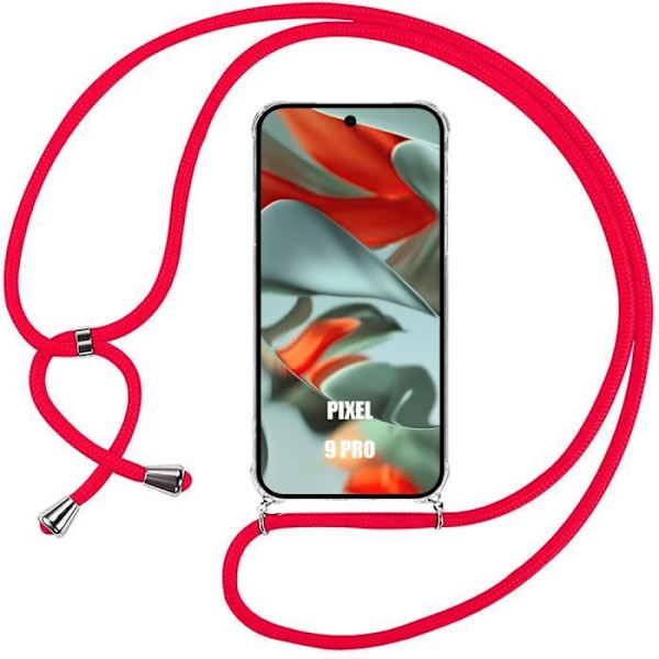 Lanyardfodral för Google Pixel 9 Pro - Anti-Scratch Transparent TPU med röd snodd