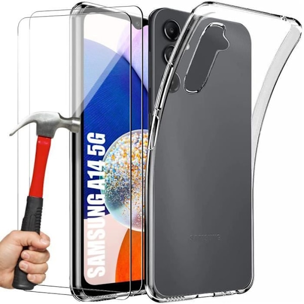 Beskytterskal til Samsung Galaxy A14 4G/5G - E.F.CONNECTION - Transparent Silikone - Forstærket Beskyttelse - 2 Hærdede Glas Transparent