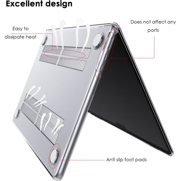 Coque kompatibel med MacBook Air 13 tommer M4 A3240 M3 A3113 M2 A2681, Udgivet i 2025 2024 2022, Beskyttelseshætte [A1] Färg: Transparent kristall