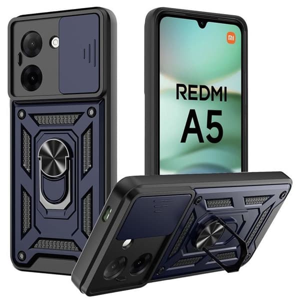 Skyddsskal - E.F.CONNECTION - För Xiaomi Redmi A5 - Chockresistent - Rotationsring - Kameraskydd marinblå