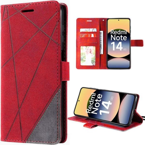 Coque för Xiaomi Redmi Note 14 5G (ej för 4G) Röd Läder Effekt Stötskydd 360° Röd