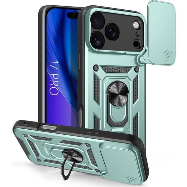 Skyddsskal - EF CONNECTION - för iPhone 17 Pro - Stötdämpande - Ringstöd - Nattgrön Nattgrönt