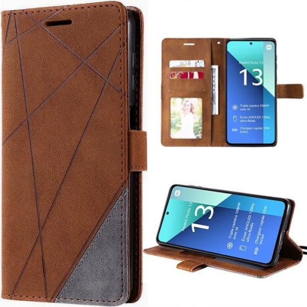 Fodral för Xiaomi Redmi Note 13 4G - Brunt - Stötsäkert i PU-Läder - Retro Stil - Kortficka kastanj
