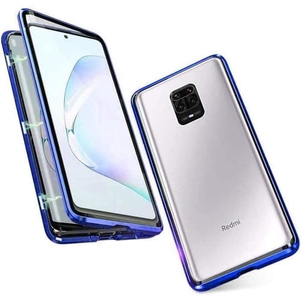 Skyddsskal - E.F.CONNECTION - För Redmi Note 9 - Härdat glas - Magnetisk - Stötabsorberande Blå