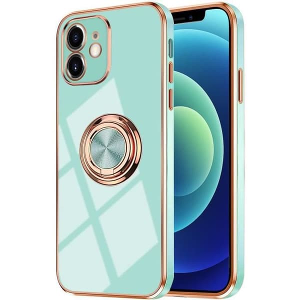 Skyddsskåp - E.F.CONNECTION - för iPhone 12 - Turkos - Guldkanter - Stötabsorberande Turkos