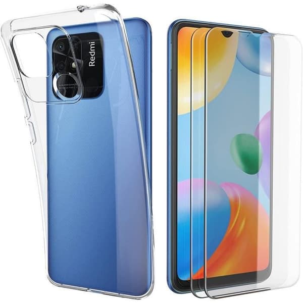 Coque - E.F.CONNECTION - För Xiaomi Redmi 10C - Transparent silikon - 2 härdade glas ingår - Förstärkt Transparent