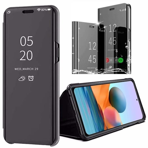 Skyddsfodral för Redmi Note 10 4G - E.F.CONNECTION - Spegeleffekt - Genomskinligt fönster - Svart svart