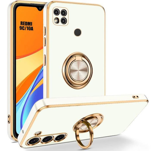 Silikonfodral till Xiaomi Redmi 10A - Redmi 9C Vit med stödring Vit
