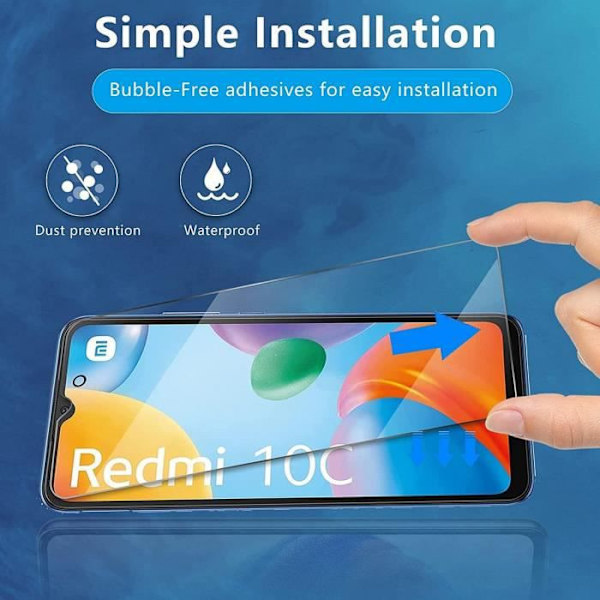 3 hærdet glas til Xiaomi Redmi 10C skærmbeskytter 9H stødsikker Transparent
